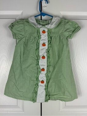 Honeydew Clothing Toddler Girl's Gingham Pumpkin Bishop Dress Green Size 2